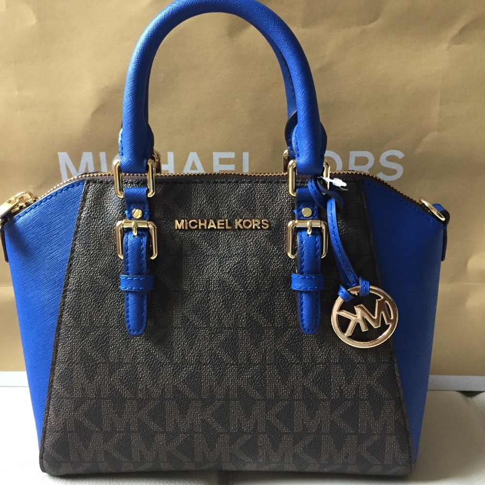 NWT MICHAEL KORS MEDIUM CIARA BLUE SATCHEL BAG - Picture 1 of 7